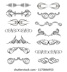  Decorative monograms and calligraphic borders. Template signage, logos, labels, stickers, cards. Graphic design page. Classic design elements for wedding invitations