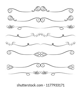 Decorative monograms and calligraphic borders. Template signage, logos, labels, stickers, cards. Graphic design page. Classic design elements for wedding invitations.