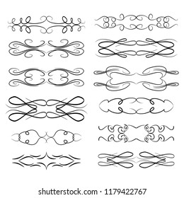  Decorative monograms and calligraphic borders. Template signage, logos, labels, stickers, cards. Graphic design page. Classic design elements for wedding invitations.