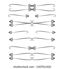 Decorative monograms and calligraphic borders. Template signage, logos, labels, stickers, cards. Graphic design page. Classic design elements for wedding invitations