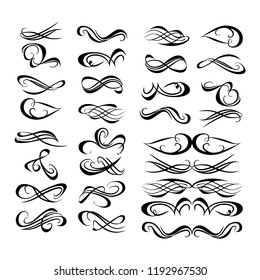 Decorative monograms and calligraphic borders. Template signage, logos, labels, stickers, cards. Graphic design page. Classic design elements for wedding invitations.