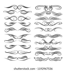 Decorative monograms and calligraphic borders. Template signage, logos, labels, stickers, cards. Graphic design page. Classic design elements for wedding invitations.