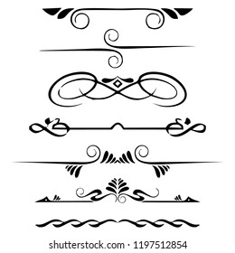 Decorative monograms and calligraphic borders. Template signage, logos, labels, stickers, cards. Graphic design page. Classic design elements for wedding invitations.