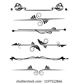 Decorative monograms and calligraphic borders. Template signage, logos, labels, stickers, cards. Graphic design page. Classic design elements for wedding invitations.