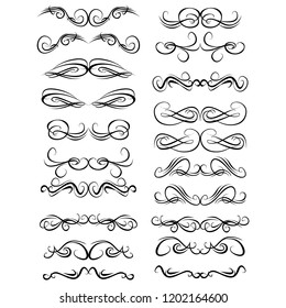 Decorative monograms and calligraphic borders. Template signage, logos, labels, stickers, cards. Graphic design page. Classic design elements for wedding invitations.