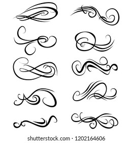 Decorative monograms and calligraphic borders. Template signage, logos, labels, stickers, cards. Graphic design page. Classic design elements for wedding invitations.