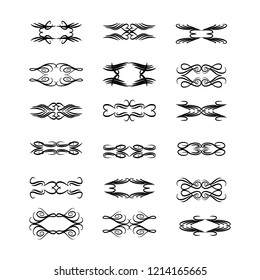 Decorative monograms and calligraphic borders. Template signage, logos, labels, stickers, cards. Graphic design page. Classic design elements for wedding invitations