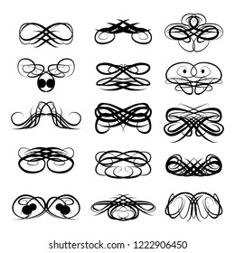  Decorative monograms and calligraphic borders. Template signage, logos, labels, stickers, cards. Graphic design page. Classic design elements for wedding invitations.