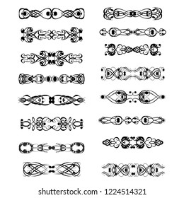 Decorative monograms and calligraphic borders. Template signage, logos, labels, stickers, cards. Graphic design page. Classic design elements for wedding invitations.