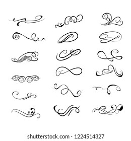Decorative monograms and calligraphic borders. Template signage, logos, labels, stickers, cards. Graphic design page. Classic design elements for wedding invitations.