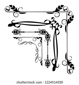 Decorative monograms and calligraphic borders. Template signage, logos, labels, stickers, cards. Graphic design page. Classic design elements for wedding invitations.