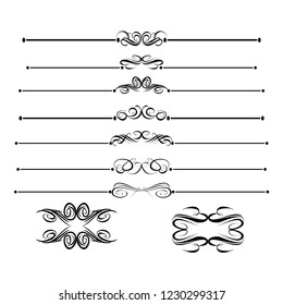 Decorative monograms and calligraphic borders. Template signage, logos, labels, stickers, cards. Graphic design page. Classic design elements for wedding invitations.