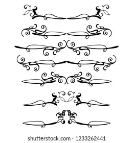  Decorative monograms and calligraphic borders. Template signage, logos, labels, stickers, cards. Graphic design page. Classic design elements for wedding invitations.