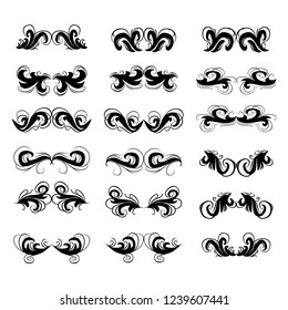  Decorative monograms and calligraphic borders. Template signage, logos, labels, stickers, cards. Graphic design page. Classic design elements for wedding invitations.