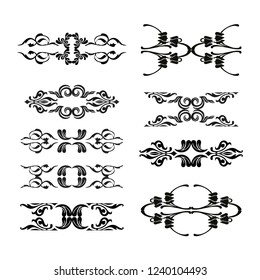  Decorative monograms and calligraphic borders. Template signage, logos, labels, stickers, cards. Graphic design page. Classic design elements for wedding invitations