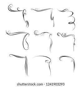 Decorative monograms and calligraphic borders. Template signage, logos, labels, stickers, cards. Graphic design page. Classic design elements for wedding invitations