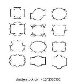  Decorative monograms and calligraphic borders. Template signage, logos, labels, stickers, cards. Graphic design page. Classic design elements for wedding invitations.