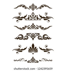  Decorative monograms and calligraphic borders. Template signage, logos, labels, stickers, cards. Graphic design page. Classic design elements for wedding invitations