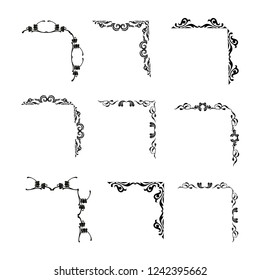  Decorative monograms and calligraphic borders. Template signage, logos, labels, stickers, cards. Graphic design page. Classic design elements for wedding invitations