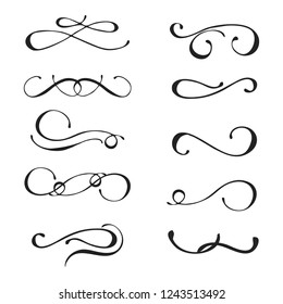 Decorative monograms and calligraphic borders. Template signage, logos, labels, stickers, cards. Graphic design page. Classic design elements for wedding invitations