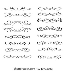 Decorative monograms and calligraphic borders. Template signage, logos, labels, stickers, cards. Graphic design page. Classic design elements for wedding invitations