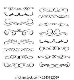 Decorative monograms and calligraphic borders. Template signage, logos, labels, stickers, cards. Graphic design page. Classic design elements for wedding invitations