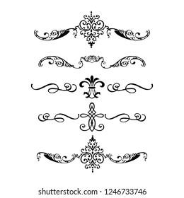 
 Decorative monograms and calligraphic borders. Template signage, logos, labels, stickers, cards. Graphic design page. Classic design elements for wedding invitations