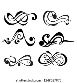  Decorative monograms and calligraphic borders. Template signage, logos, labels, stickers, cards. Graphic design page. Classic design elements for wedding invitations.