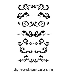 Decorative monograms and calligraphic borders. Template signage, logos, labels, stickers, cards. Graphic design page. Classic design elements for wedding invitations.