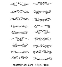 Decorative monograms and calligraphic borders. Template signage, logos, labels, stickers, cards. Graphic design page. Classic design elements for wedding invitations