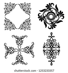  Decorative monograms and calligraphic borders. Template signage, logos, labels, stickers, cards. Graphic design page. Classic design elements for wedding invitations