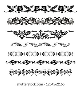 
 Decorative monograms and calligraphic borders. Template signage, logos, labels, stickers, cards. Graphic design page. Classic design elements for wedding invitations.