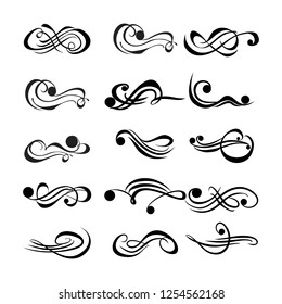  Decorative monograms and calligraphic borders. Template signage, logos, labels, stickers, cards. Graphic design page. Classic design elements for wedding invitations.