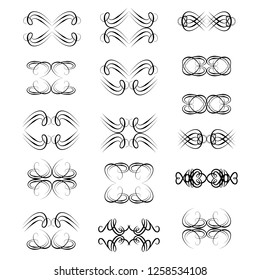  Decorative monograms and calligraphic borders. Template signage, logos, labels, stickers, cards. Graphic design page. Classic design elements for wedding invitations.