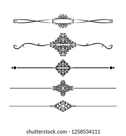  Decorative monograms and calligraphic borders. Template signage, logos, labels, stickers, cards. Graphic design page. Classic design elements for wedding invitations.