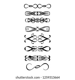  Decorative monograms and calligraphic borders. Template signage, logos, labels, stickers, cards. Graphic design page. Classic design elements for wedding invitations.