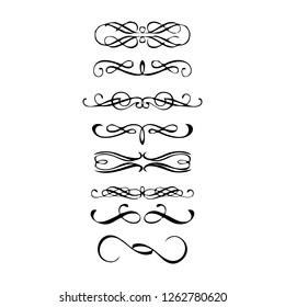  Decorative monograms and calligraphic borders. Template signage, logos, labels, stickers, cards. Graphic design page. Classic design elements for wedding invitations