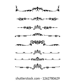  Decorative monograms and calligraphic borders. Template signage, logos, labels, stickers, cards. Graphic design page. Classic design elements for wedding invitations