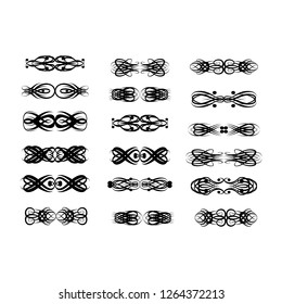 Decorative monograms and calligraphic borders. Template signage, logos, labels, stickers, cards. Graphic design page. Classic design elements for wedding invitations.