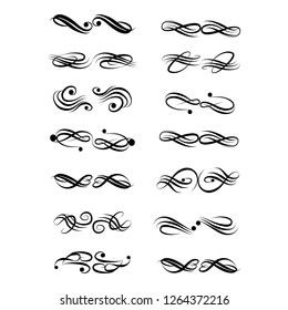 Decorative monograms and calligraphic borders. Template signage, logos, labels, stickers, cards. Graphic design page. Classic design elements for wedding invitations.