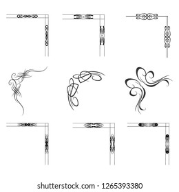  Decorative monograms and calligraphic borders. Template signage, logos, labels, stickers, cards. Graphic design page. Classic design elements for wedding invitations