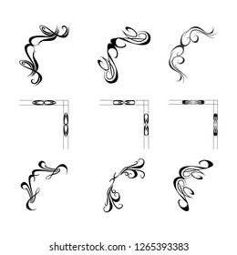  Decorative monograms and calligraphic borders. Template signage, logos, labels, stickers, cards. Graphic design page. Classic design elements for wedding invitations