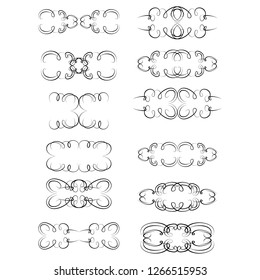  Decorative monograms and calligraphic borders. Template signage, logos, labels, stickers, cards. Graphic design page. Classic design elements for wedding invitations