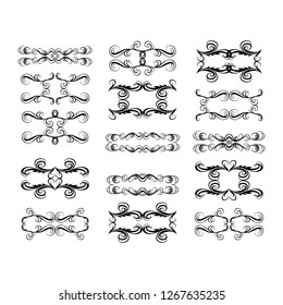  Decorative monograms and calligraphic borders. Template signage, logos, labels, stickers, cards. Graphic design page. Classic design elements for wedding invitations