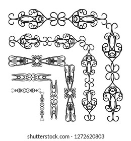 Decorative monograms and calligraphic borders. Template signage, logos, labels, stickers, cards. Graphic design page. Classic design elements for wedding invitations.