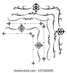  Decorative monograms and calligraphic borders. Template signage, logos, labels, stickers, cards. Graphic design page. Classic design elements for wedding invitations.