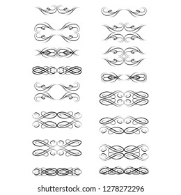  Decorative monograms and calligraphic borders. Template signage, logos, labels, stickers, cards. Graphic design page. Classic design elements for wedding invitations