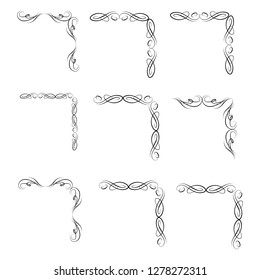  Decorative monograms and calligraphic borders. Template signage, logos, labels, stickers, cards. Graphic design page. Classic design elements for wedding invitations