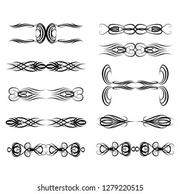 Decorative monograms and calligraphic borders. Template signage, logos, labels, stickers, cards. Graphic design page. Classic design elements for wedding invitations.