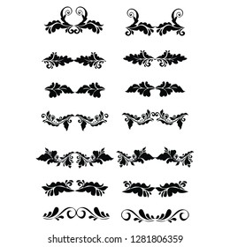 Decorative monograms and calligraphic borders. Template signage, logos, labels, stickers, cards. Graphic design page. Classic design elements for wedding invitations.